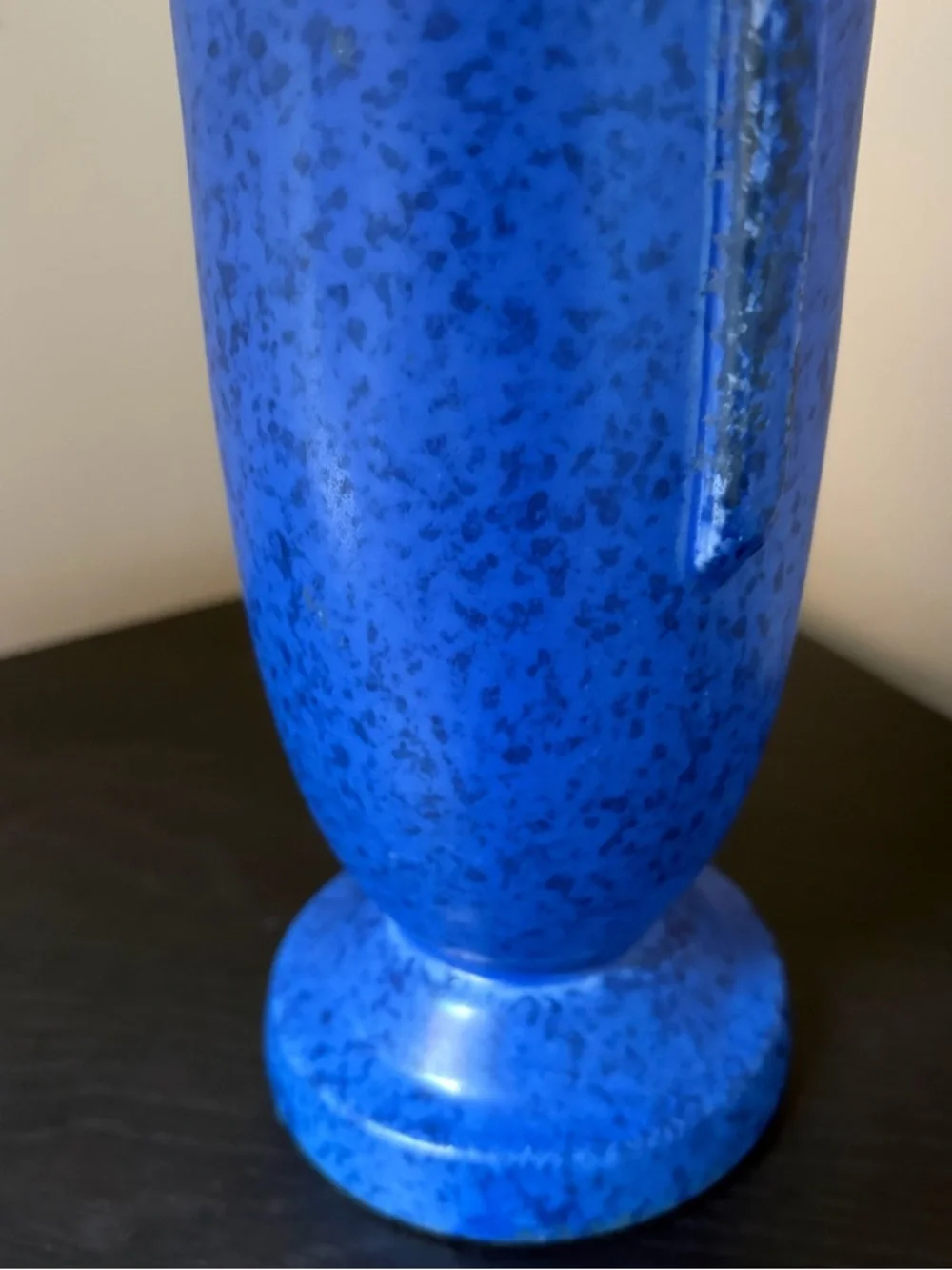 Vintage Czech Pottery Amphora Vase Mottled Cobalt Blue Glaze Scroll Handles MCM
